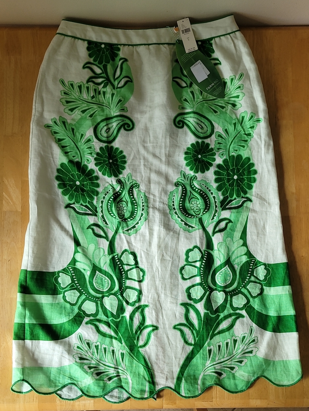 FARM Rio 100% Linen Color Festival Green Midi Skirt - Picture 3 of 13